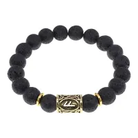 Браслет с руной Ансуз и нат. камнем Лава BSRF-24-09