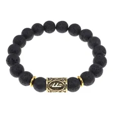 Браслет с руной Ансуз и нат. камнем Лава BSRF-24-09