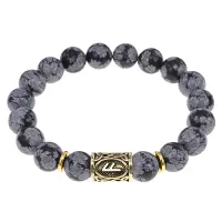 Браслет с руной Ансуз и нат. камнем Снежный обсидиан BSRF-24-14