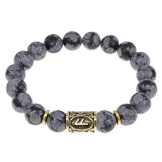 Браслет с руной Ансуз и нат. камнем Снежный обсидиан BSRF-24-14