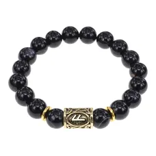 Браслет с руной Ансуз и нат.камнем Черный агат BSRF-24-23