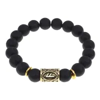 Браслет с руной Ансуз и синт. камнем Шунгит BSRF-24-24