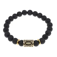 Браслет с руной Иса и нат.камнем Лава BSRG-02-09