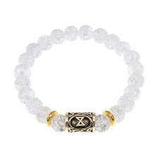 Браслет с руной Дагаз и синт.камнем Сахарный кварц BSRG-03-16