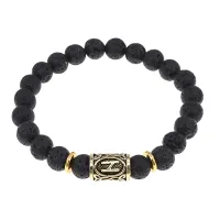 Браслет с руной Хагалаз и натуральным камнем Лава BSRG-04-09