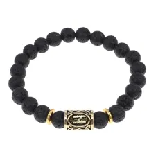 Браслет с руной Хагалаз и натуральным камнем Лава BSRG-04-09