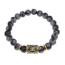 Браслет с руной Хагалаз и нат.камнем Снежный обсидиан