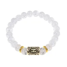 Браслет с руной Хагалаз и синт.камнем Сахарный кварц BSRG-04-16