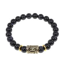 Браслет с руной Хагалаз и нат.камнем Черный агат BSRG-04-23