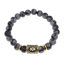 Браслет с руной Ингуз и нат.камнем Снежный обсидиан BSRG-05-14