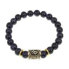 Браслет с руной Йера и синт. камнем Синий авантюрин BSRG-07-02