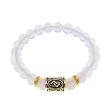 Браслет с руной Йера и синтетическим камнем Лунный камень BSRG-07-11