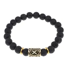 Браслет с руной Гебо и нат.камнем Лава BSRG-08-09