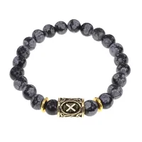 Браслет с руной Гебо и нат. камнем Снежный обсидиан BSRG-08-14