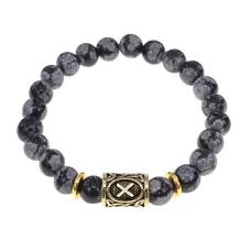 Браслет с руной Гебо и нат. камнем Снежный обсидиан BSRG-08-14