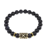 Браслет с руной Гебо и нат. камнем Черный агат BSRG-08-23