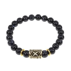 Браслет с руной Гебо и нат. камнем Черный агат BSRG-08-23