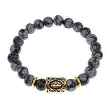 Браслет с руной Турисаз и нат.камнем Снежный обсидиан