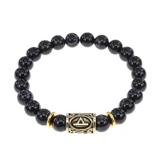Браслет с руной Турисаз и нат.камнем Черный агат BSRG-09-23