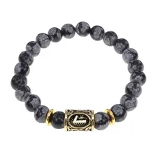 Браслет с руной Лагуз и нат. камнем Снежный обсидиан BSRG-11-14