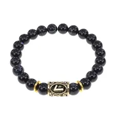 Браслет с руной Лагуз и нат.камнем Черный агат BSRG-11-23