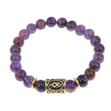 Браслет с руной Одал и нат.камнем Аметист BSRG-12-03