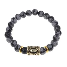 Браслет с руной Уруз и нат. камнем Снежный обсидиан BSRG-13-14