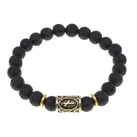 Браслет с руной Наутиз и натуральным камнем Лава BSRG-15-09