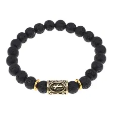 Браслет с руной Наутиз и натуральным камнем Лава BSRG-15-09