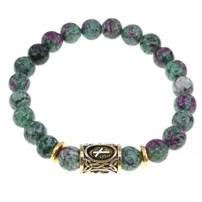 Браслет с руной Наутиз и синтетическим камнем Цоизит