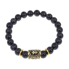 Браслет с руной Альгиз и синт. камнем Синий авантюрин BSRG-16-02