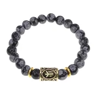 Браслет с руной Альгиз и нат. камнем Снежный обсидиан BSRG-16-14