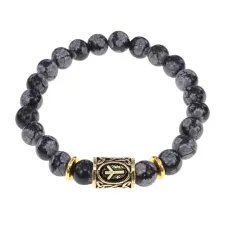 Браслет с руной Альгиз и нат. камнем Снежный обсидиан BSRG-16-14
