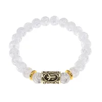 Браслет с руной Альгиз и синт.камнем Сахарный кварц BSRG-16-16