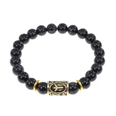 Браслет с руной Альгиз и нат.камнем Черный агат BSRG-16-23