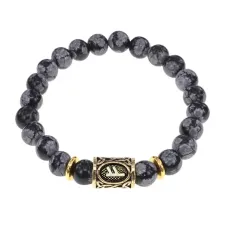 Браслет с руной Феху и нат.камнем Снежный обсидиан BSRG-17-14