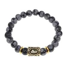 Браслет с руной Вуньо и нат. камнем Снежный обсидиан BSRG-18-14
