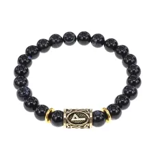 Браслет с руной Вуньо и нат.камнем Черный агат BSRG-18-23