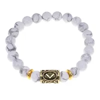 Браслет с руной Кеназ и нат.камнем Кахолонг BSRG-19-07