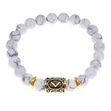 Браслет с руной Кеназ и нат.камнем Кахолонг BSRG-19-07