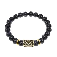 Браслет с руной Кеназ и нат. камнем Черный агат BSRG-19-23