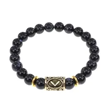 Браслет с руной Кеназ и нат. камнем Черный агат BSRG-19-23
