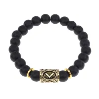 Браслет с руной Кеназ и синт. камнем Шунгит BSRG-19-24