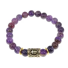 Браслет с руной Тейваз и нат.камнем Аметист BSRG-20-03