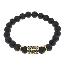 Браслет с руной Тейваз и нат.камнем Лава BSRG-20-09