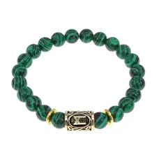 Браслет с руной Манназ и синт. камнем Малахит BSRG-23-12
