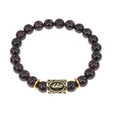 Браслет с руной Ансуз и нат.камнем Гранат BSRG-24-06