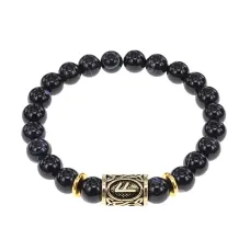 Браслет с руной Ансуз и нат.камнем Черный агат BSRG-24-23
