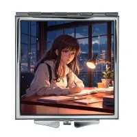 Складное зеркало квадратное Аниме девушка в очках ZER2-0383