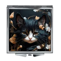 Складное зеркало квадратное Котёнок и цветы ZER2-0423